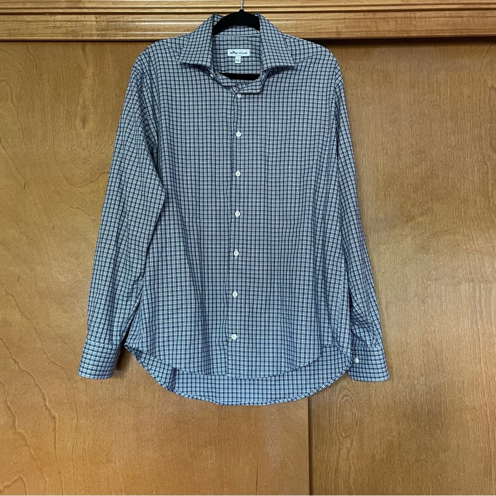 Peter Millar Crown Ease Check Stretch Cotton Button-Up Shirt Size Large